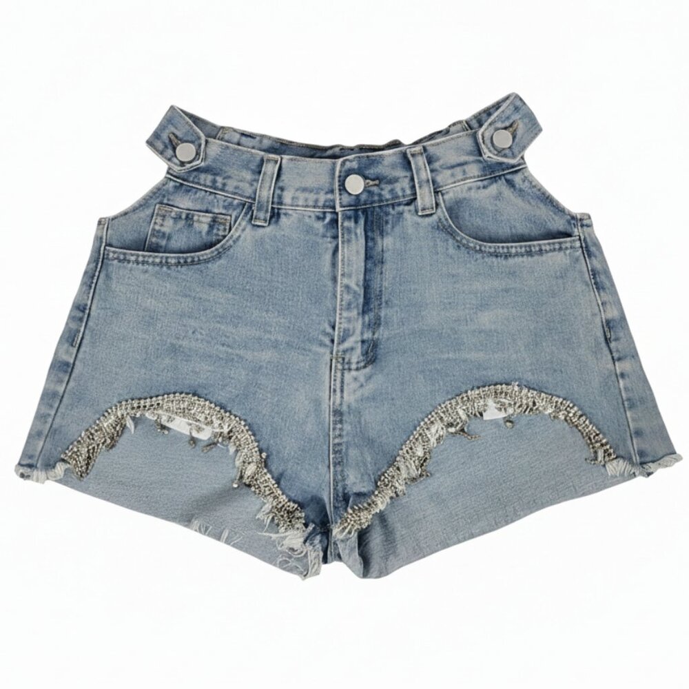 NWT Shop Michella Western Cow Girl Denim Shorts Fringe High Waisted Festival S
